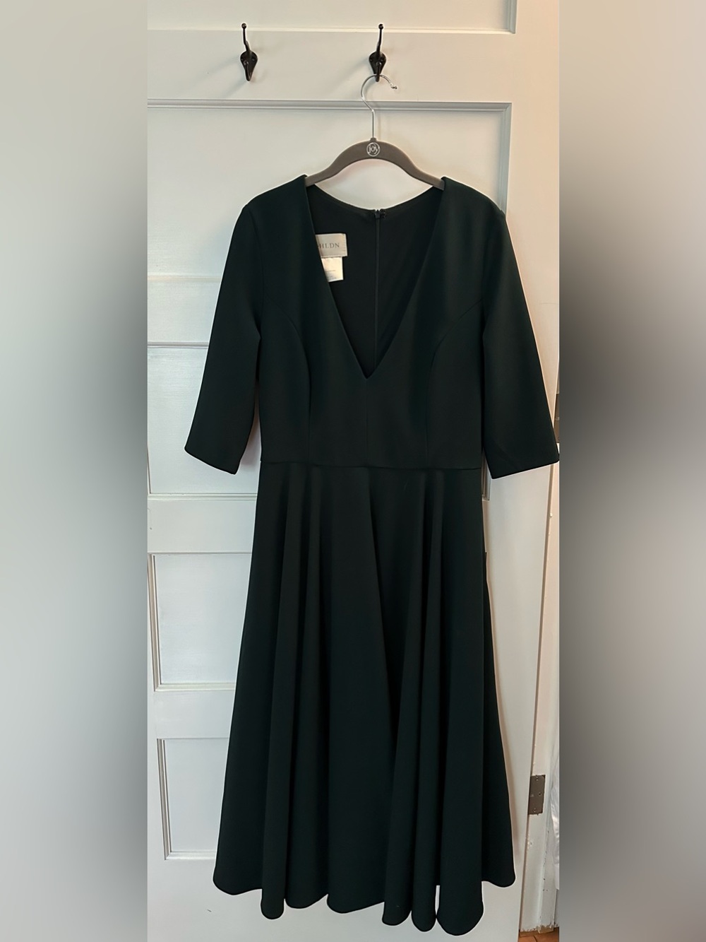 BHLDN Dark Green V-Neck Long Sleeve Midi Dress